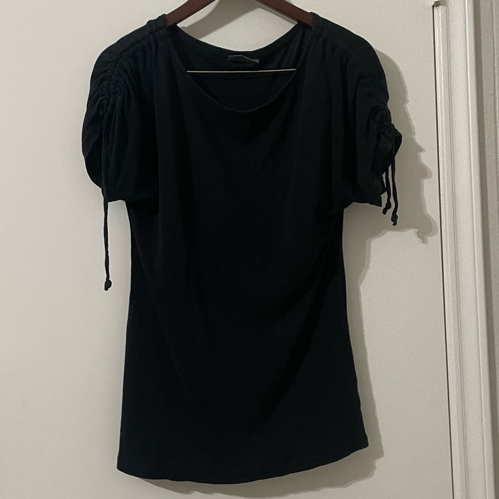 Michael Stars Elegant Black Gathered Sleeve Blouse One Size Fits Most